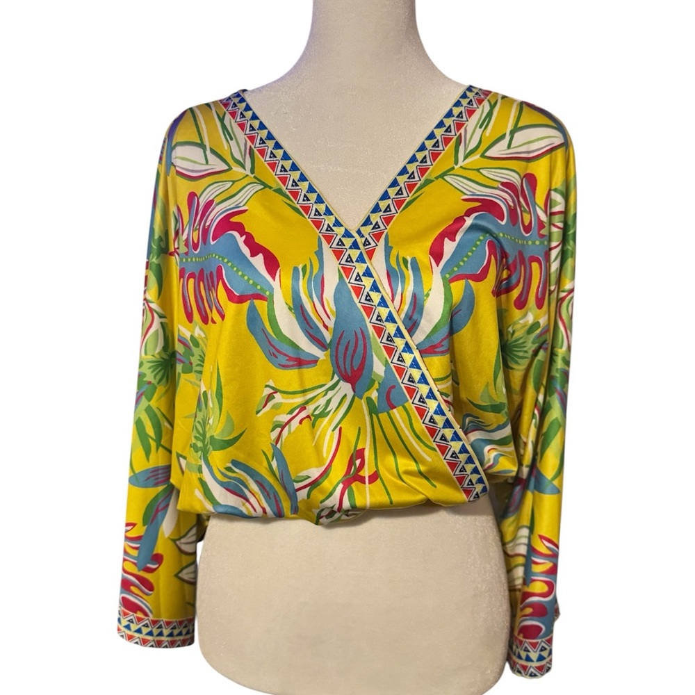 Vibrant Yellow Floral Women's Top - Picture 2 of 6